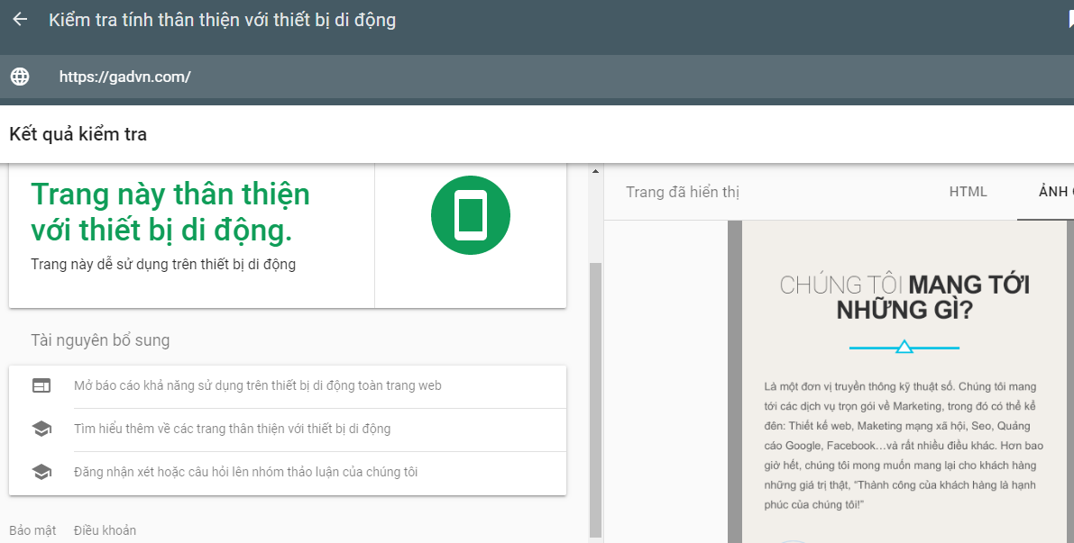 Kiểm tra tính thân thiện với thiết bị di động của trang web
