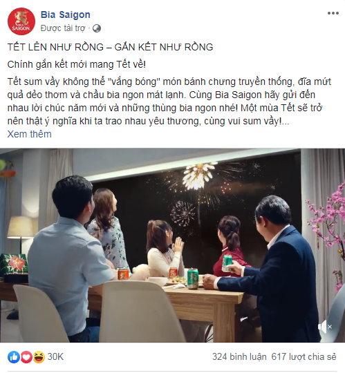 Một bài quảng cáo của bia Sài Gòn đã thu hút được hơn 30k like